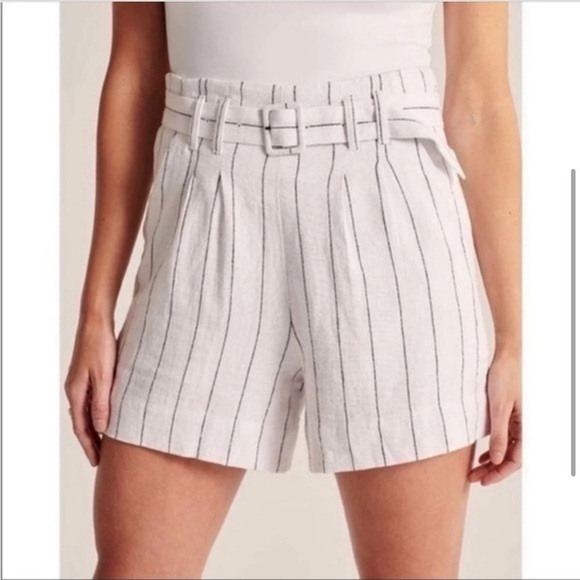 Abercrombie & Fitch Womens Medium Ultra High Rise Linen Blend Shorts White Black - Picture 1 of 13